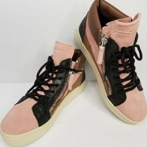 M4D3.Pink and Black High-Top Sneakers with Suede Finish